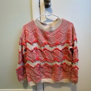 LOFT Pink/red and Cream Chevron Sweater